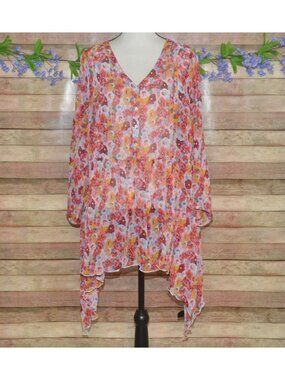 Lane Bryant Size 22W 24W Floral Sheer Tunic Top Boho Romantic Feminine Flowy